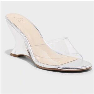 A new day Chessy Wedge  Silver and Clear Mules Heels